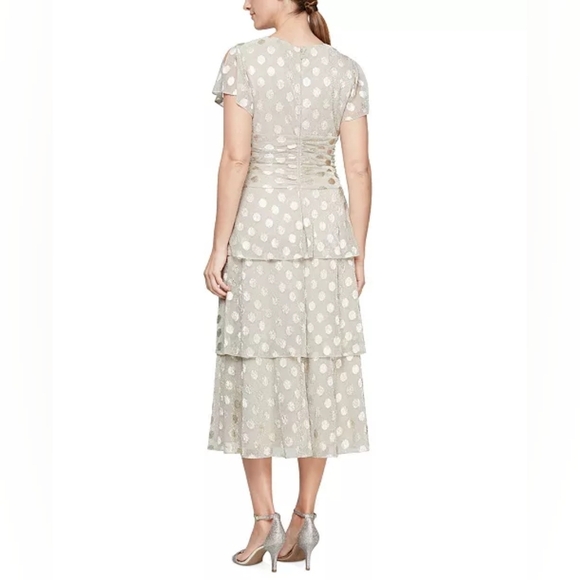 SL Fashions Metallic Dotted Ruched-Waist Dress - Picture 3 of 4